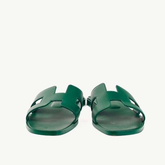 Hermes Oran Vert Electrique Calfskin H-Strap Sandals - Picture 3 of 11